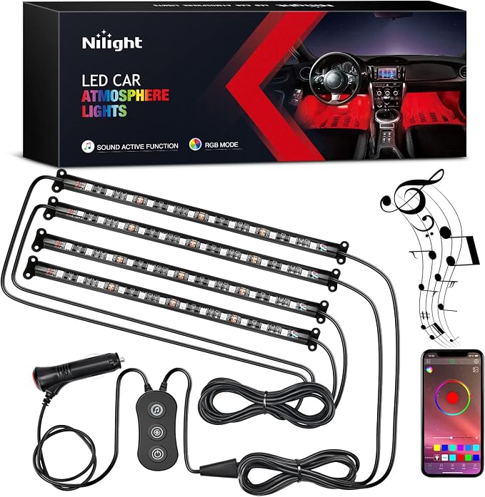 Nilight Car Interior Lights with APP Control 16 Million RGB Colors Strip Lights with Music Sync Mode and Multiple Scene Options for Cars Trucks SUVs by Nilight