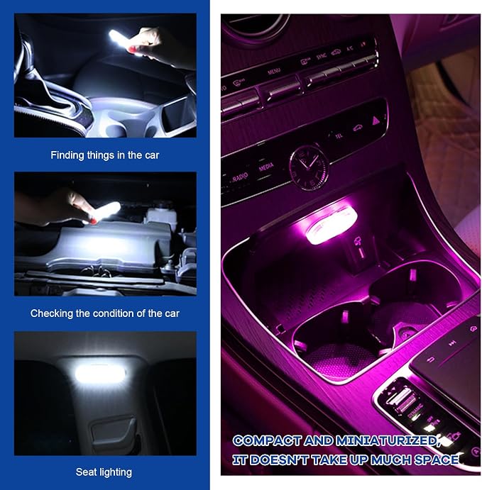 2 PCS Car LED Lights Interior Wireless, Sticky Vehicle Interior Ambient Light with 6 LED Lamp Beads, Portable Reading Light USB Rechargeable Decorative Lamp for Cars (Pink) - Image 5