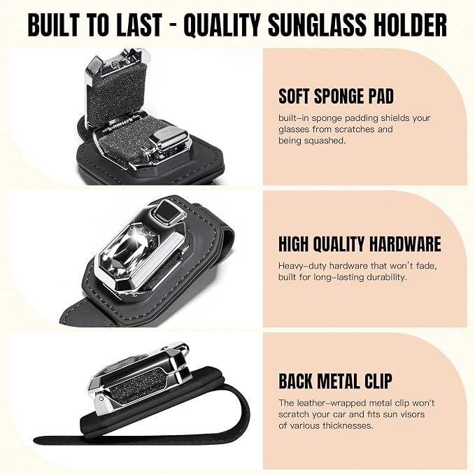 Sunglass Holder for Car Visor, Faux Leather Eyeglass Holder Clip for Car Sun Visor Organizer, Universal One Handed Operation Sun Glass Hanger, Car Interior Accessories for Women Man - Image 5