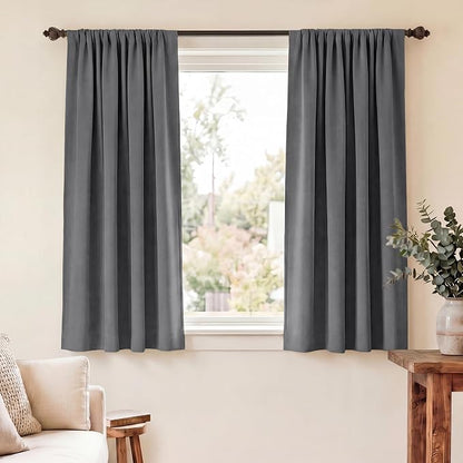 RYB HOME Short Blackout Curtains for Bedroom, Room Darkening Insulated | Rod Pocket, Summer Heat Light UV Blocking, Energy Saving, Drapes for Nursery, W34 x L48, Grey, 2 Panels by RYBHOME