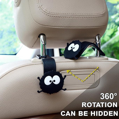 Black Cartoon Soot Sprite Car Seat Headrest Hooks, 2 Pack 360° Rotation Kawaii Vehicle Hanger Car Accessories, 44LBS Heavy Duty Universal Car Purse Hook for Bags Coats Umbrellas - Image 3