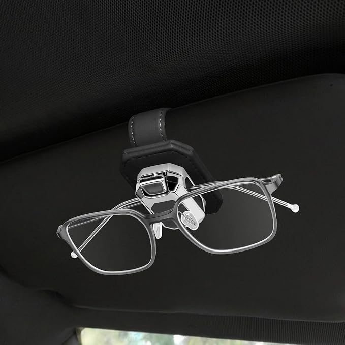 Sunglass Holder for Car Visor, Faux Leather Eyeglass Holder Clip for Car Sun Visor Organizer, Universal One Handed Operation Sun Glass Hanger, Car Interior Accessories for Women Man by Unknown