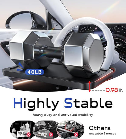 Car Steering Wheel Tray for Drivers Steering Wheel Tray for Dining, Mobile Office & Travel Food with Cup Holder, Scratch-Free EVA Hook Covers, 2-in-1 Desk Table for Car - Black - Image 4