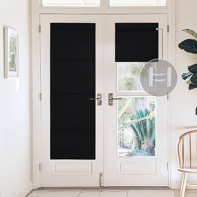NICETOWN Black Magnetic Door Roman Shade for French Glass Window | Thermal Insulated, French Front Door Window Covering, Roman Roll Up Shade for Patio Glass, 27 x 72 inch Long, 1 Panel - Image 2