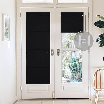 NICETOWN Black Magnetic Door Roman Shade for French Glass Window | Thermal Insulated, French Front Door Window Covering, Roman Roll Up Shade for Patio Glass, 27 x 72 inch Long, 1 Panel - Image 2