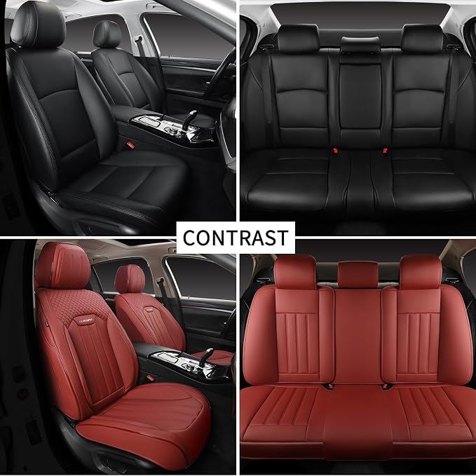 Red Car Seat Covers Full Set, Universal Leather Seat Cover for Cars 5 Seats, Waterproof and Breathable Automotive Seat Cover Front and Rear Seat Covers for Most Trucks, Sedans, SUVs - Image 6