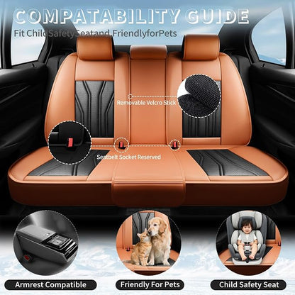 Fit Yaris Premium Leather Car Seat Covers for Toyota Yaris 2007-2019 2020 - Waterproof，Breathable，All-Weather Seat Cushion Protecto & Airbag Compatible, Full Set Orange&Black - Image 3
