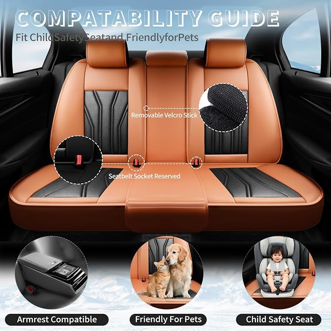Fit FJ Cruiser Premium Leather Car Seat Covers for Toyota FJ Cruiser 2007-2013 2014 - Waterproof，Breathable，All-Weather Seat Cushion Protecto & Airbag Compatible, 2 Front Seat Orange&Black - Image 3