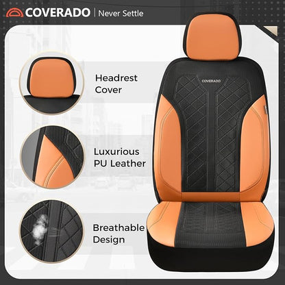 Coverado Car Seat Covers Full Set, Waterproof Seat Covers, 5-Piece Brown Automotive Seat Covers, PU Leather & Breathable Mesh Seat Protectors, Universal Fit for SUVs, Trucks, Sedans - Image 4