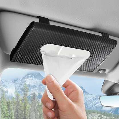wuyaoyao Car Tissue Holder, Leather Sun Visor Napkin Case, Carbon Fiber | Hook-and-Loop Design, Car Tissue Dispenser, Clip-on Mask Holder for Sunvisor, Easy to Use, Fits SUVs, Sedans, Trucks by wuyaoyao