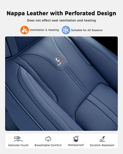 Huidasource Blue Front Seat Cover Luxury Nappa Leather, Front Car Seat Covers with Airbag, Front Storage Pocket, Lumbar Support, Cooling＆Heating, Seat Cover Universal Fit for Most Cars SUV Trucks Blue - Image 5