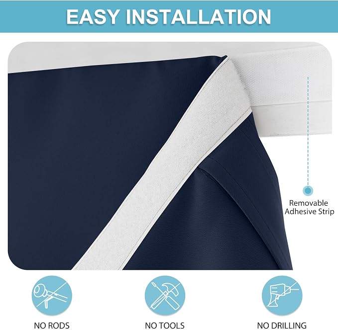 RYB HOME Classroom Door Window Cover, Blackout Door Curtain No Drill | Emergency Lockdown Shade for School Door Window, Room Darkening Block Views, Office Door Curtain, W8 x L36, Navy, 1 Panel - Image 2