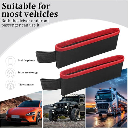 2PCS Car Seat Gap Filler Organizer, Leather Seat Gap Catcher Holder Pocket for Phones Keys Glasses, Auto Center Console Side Crevice Stopper Storage Box, Universal for Vehicles (Black/Red) - Image 4