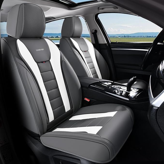 Coverado Car Seat Covers, Front Covers for Cars, Car Seat Cover Front Seats, Automotive Seat Cover, Waterproof, Leather Car Seat Cushion, Universal Interior Covers Seat Protectors for Most Cars by COVERADOAUTO