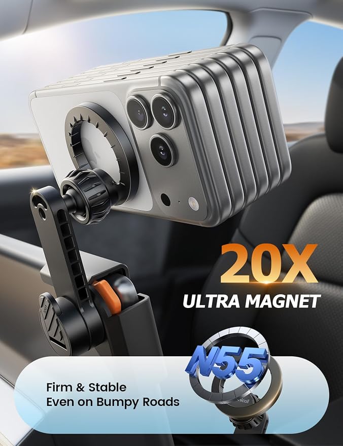 Lamicall Magnetic Phone Holder for Tesla Model 3 and Y Strongest N55 Magnet | No Adhesive for Tesla Phone Mount, One-click Lock Adjustable for Magsafe Car Mount fit iPhone 17 16 15 14 Pro Max All Phones - Image 2