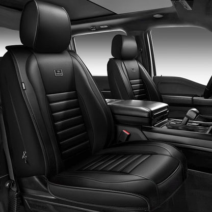 CAR PASS Nappa Leather Car Seat Covers Full Set, Luxury Seat Protector for Cars, Waterproof Anti-Slip Car Seat Cushion Armrest Compatible Airbag Universal for Sedan SUV Pick-up Truck Automotive, Black - Image 2