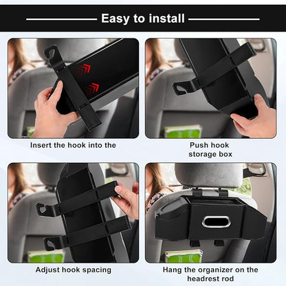 7-In-1 Car Seat Back Organizer with Cup Holders, Tissue Box, Garbage Can&Hooks, Multifunctional Headrest Storage Organizer, Headrest Cup Holder for Backseat, Car Accessories for Trips, Travels(Black) - Image 4