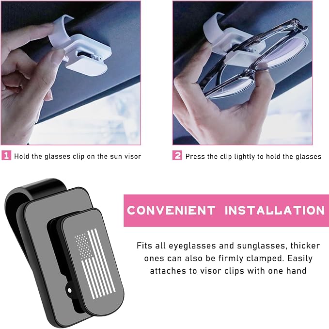 Ohleats Sunglasses Holder for Car Sun Visor, US Flag Metal Auto Eyeglass Hanger Clip, Multi-Function Ticket Card Clip Eyeglasses Mount, Truck Car Accessories for Men Women (Gray) - Image 3