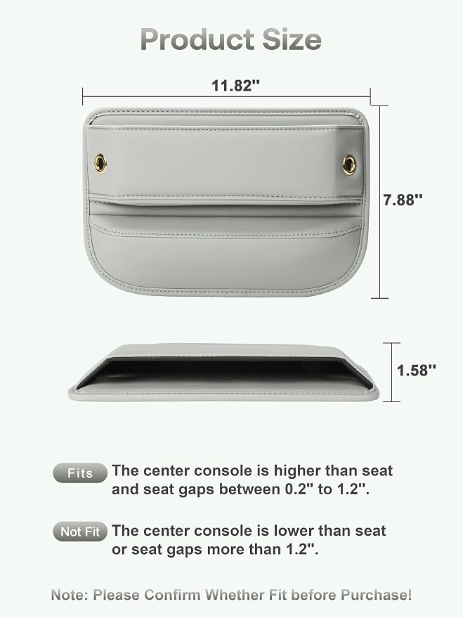 Premium Leather Car Seat Gap Filler Organizer (0.2”-1.2" Gaps), Clever Gifts for Car SUV Truck Owners (Beige, 1 Pack) - Image 6