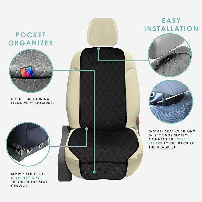 FH Group Car Seat Cushion – Neosupreme Single Front Seat Cover with Front Pockets, Airbag Compatible, Universal Fit Car Seat Cushion for Driver or Passenger Seat, SUV, Truck, Sedan & Van – Black - Image 4
