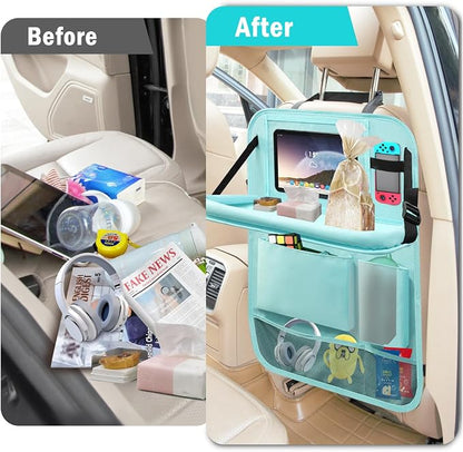 2Pack Car Backseat Organizer with Foldable Table Tray,6 Storage Pockets Car Storage Organizer with Tablet Holder,Car Seat Back Protectors Kick Mats Travel Accessories Blue - Image 9