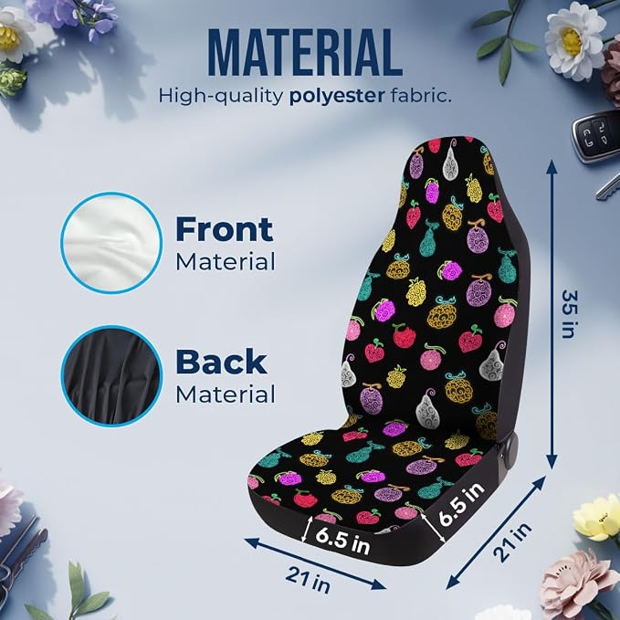 GENANY Fantasy Fruit Pattern Car Seat Covers, 2-Piece Front Seat Set | 2-piece polyester front seat cover set, each 35 x 21 x 21 inches, with adjustable straps and hooks - Image 4