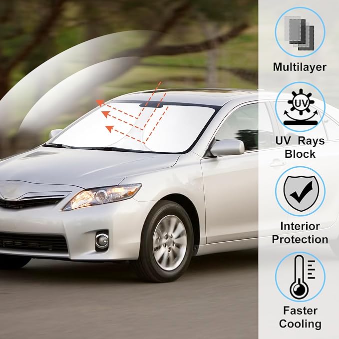 Windshield Sun Shade for 2007-2011 Toyota Camry Accessories | Full covered, Foldable & Durable, Block UV Rays, Reduce Heat, Easy to install, Keep Car Cooler - Image 2