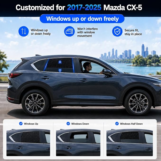 Car Window Shades for 2017-2025 Mazda CX-5 Rear Side Window Mesh Sun Shade | Rear Side Window Sunshade, Breathable Privacy Window Covers, UV Protection & Heat Insulation, for Baby Camping Napping, 2PCS - Image 9