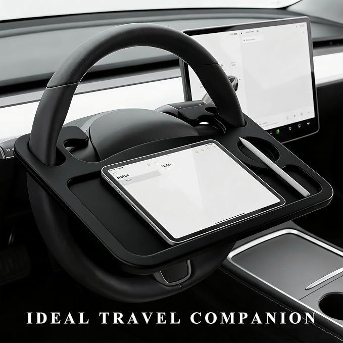 Car Steering Wheel Desk, 2 in 1 Multipurpose Auto Seat Stand Tray for Food Drink Laptop, Portable Double Sided Vehicle Steering Wheel Table for Eating & Work, Car Accessories (Black) - Image 6