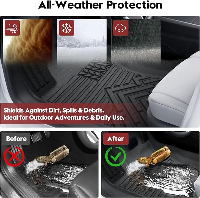 TGBROS Floor Mats for Subaru Outback 2020-2025, All Weather TPE Liners Full Set with Cargo Liner & Back Seat Protector, Non-Slip Black 6PCS - Image 3
