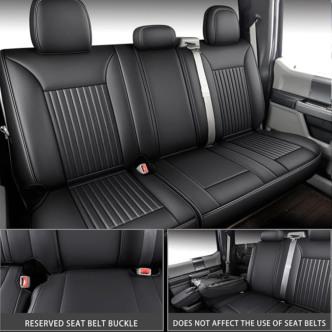 MINGBRON Car Seat Covers Custom Fit 2009-2026 Ford F150 Crew Cab and 2017-2026 F250 F350 F450 Super Duty Pick-up Truck, Automotive Vehicle Cushion Cover with Waterproof Leather（Black） - Image 4