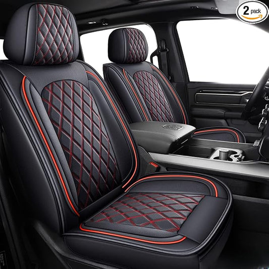 Front Ram Seat Cover Fit 2009-2026 RAM 1500/2500/3500 Crew Quad Cab | Leather Ram Seat Cover,Waterproof Truck Seat Covers,Red Car Seat Cover,Car Seat Protector,Front Seat Covers For Ram by MIROZO