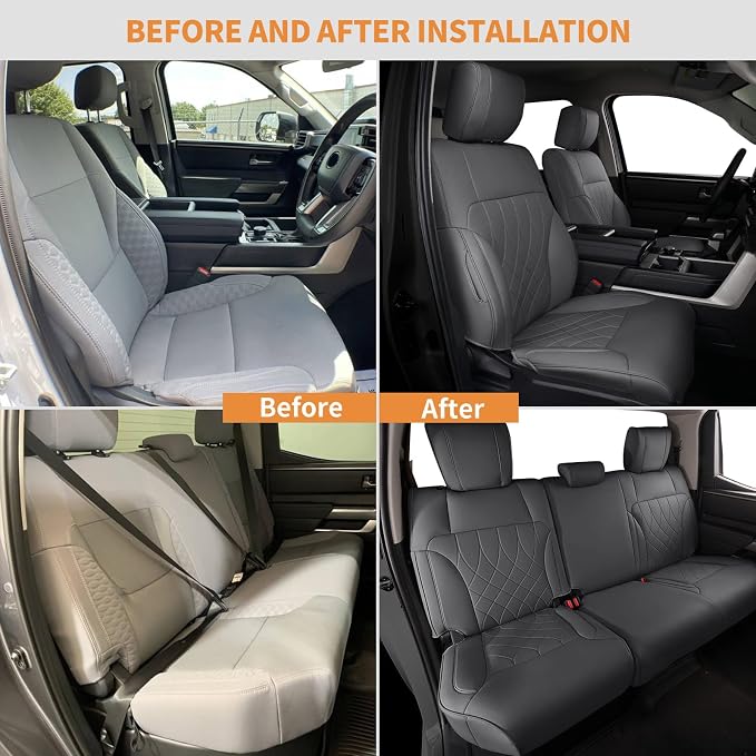 Custom Fit for 2022-2024 2025 Toyota Tundra Car Seat Covers CrewMax&Double Cab,Full Set Faux Leather for Toyota Tundra Truck Pickup Seat Covers Darkgrey - Image 7