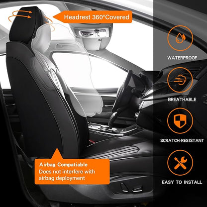 MINGBRON Car Seat Cover Full Set, Leather Car Seat Cover, Waterproof Seat Covers, Car Seat Cushion, Nappa Leather Seat Covers Car Seat Protector Universal Fit Most Cars Black - Image 5