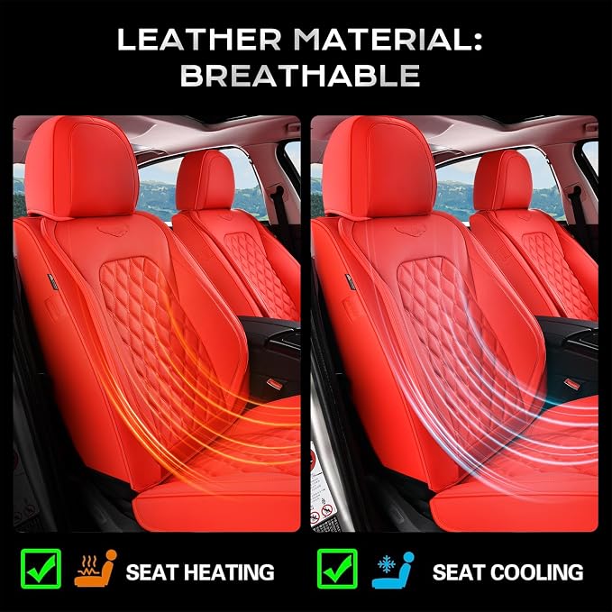 Coverado Full Set Car Seat Covers, 5-Seat Universal Faux Leather Waterproof Seat Covers, Front & Back Car Seat Protectors, Red Leather Seat Covers Fit for Most Vehicles-Red - Image 4