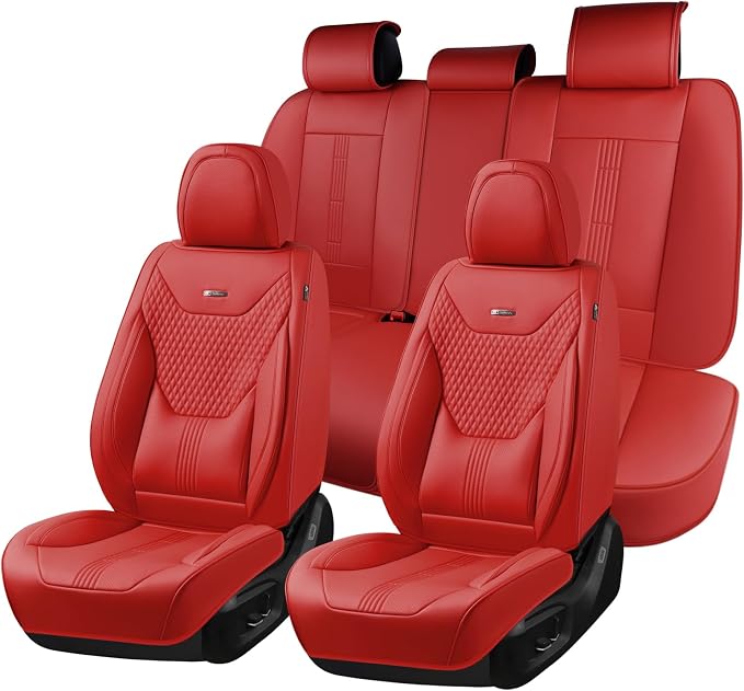 Coverado Car Seat Covers Full Set, Front Seat Covers with Lumbar Support and Back Seat Cover Waterproof Leather Automotive Seat Cover, Universal Car Interior Protectors Cushion for Most Cars by COVERADOAUTO