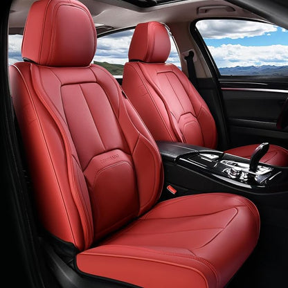 Coverado Seat Covers, Car Seat Covers Front Seats, Premium Nappa Leather Seat Covers for Cars, Waterproof Car Seat Protector with Lumbar Support, Front Seat Covers Universal Fit for Most Cars (Red) by COVERADOAUTO