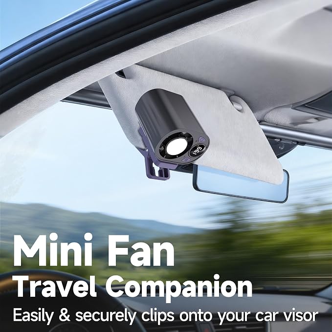 Foluu 199 Speeds Portable Clip Fan with LED Display, 18000RPM Turbo Cooling Personal Fan for Car, Desk, Umbrella, Waist, 360°Rotatable Rechargeable Mini Fan for Outdoor Camping Hiking (Black) - Image 6