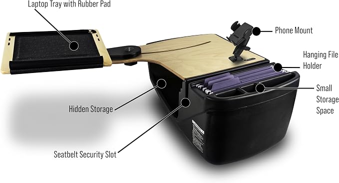 AutoExec Reach Desk Front Seat Car Desk and Portable Workstation with Phone Mount and Phone Vent Clip, Natural - Image 8