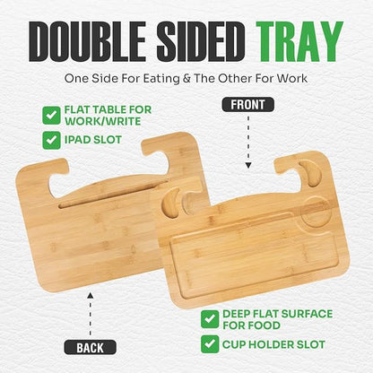 lebogner Steering Wheel Tray, Car Tray for Eating, Hook On Steering Wheel Desk for Food, Laptop and Car Accessories, Car Road Trip Must Haves Gadgets Car Table (Bamboo Wood) - Image 2