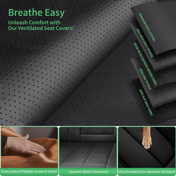 Fit Ariya Car Seat Covers for Nissan Ariya 2023 2024 2025 2026 -Upgraded Premium Waterproof & Breathable Leather,Airbag Compatible,All-Weather Seat Cushion Protector,Full Set,Black-Beige - Image 6