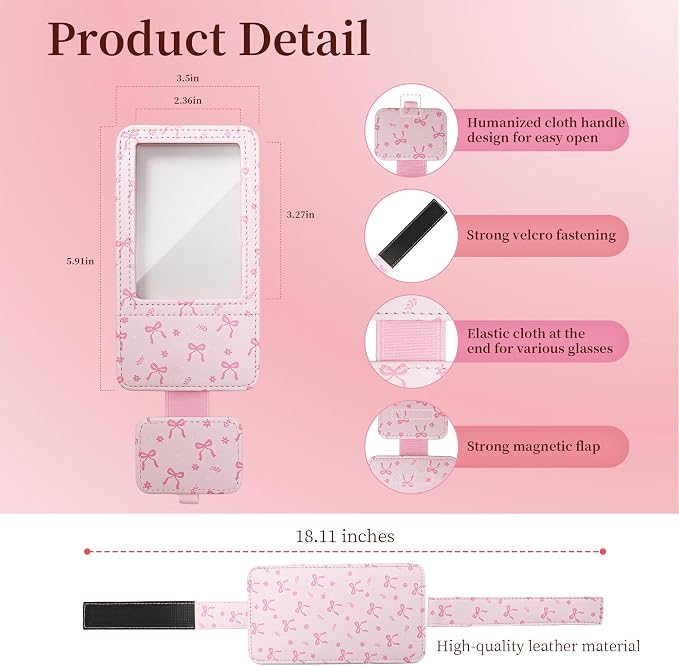 Sunglass Holder for Car, 2 in 1 Sunglass Visor Clip with Photo Frame | Leather Cloth, Magnetic Interior Car Accessories, Holds Paper Tickets, Universal Visor Fit, Custom Photo Slot, Pink - Image 7