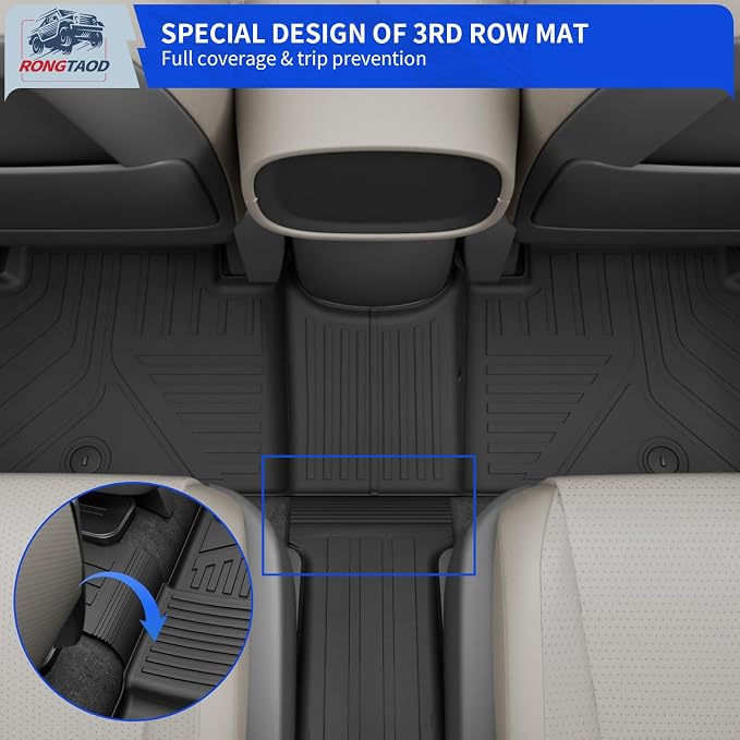 Rongtaod Floor Mats Set 7pcs for 2026 Hyundai Palisade Gas 7 Seats | Cargo Mat Trunk Mat Cargo Liner TPE All Weather 2nd & 3rd Row Back Seat Protector Palisade Accessories - Image 4