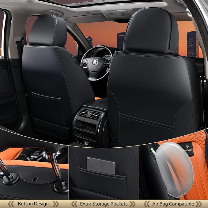 Seat Covers for Cars, Waterproof Automotive Seat Covers, Leather Car Seat Covers 2 Pack, Universal Front Seat Cushion Protector for Most Cars Trucks SUV-Black&Orange - Image 2