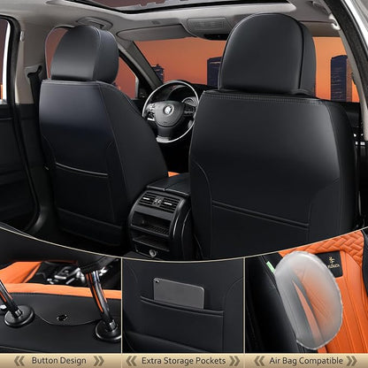 Seat Covers for Cars, Waterproof Automotive Seat Covers, Leather Car Seat Covers 2 Pack, Universal Front Seat Cushion Protector for Most Cars Trucks SUV-Black&Orange - Image 2