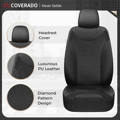 Coverado Front Seat Covers, Black Leather Car Seat Covers 2-Pack, Waterproof Car Seat Protectors, Automotive Seat Covers, Driver Seat Covers Universal Car Seat Cushions Fit for Most Sedan, SUV, Truck - Image 3