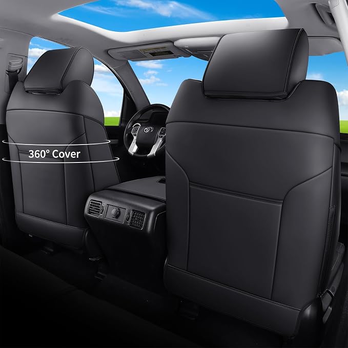 Huidasource Tacoma Car Seat Covers, Nappa Leather Truck Seat Cushion Cover Fit for Toyota Tacoma 4th Gen 2024-2026 Double/Crew Cab SR, SR5, Limited, TRD Sport/Off-Road,Trailhunter (Full Set/Black) - Image 5