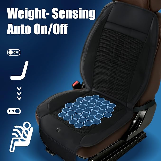 3-Speed Ventilated Cooling Car Seat Cover for Cars with Breathable Ice Silk | 12V Non-Slip Cooled Ventilated Car Seat Cushion Front Seat with 2 Turbon Fans, Universal Fit for Car SUV Truck Home Office - Image 3