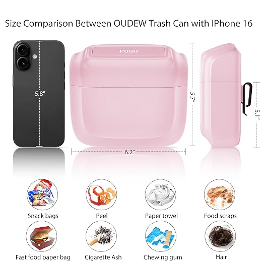 1 Pack Car Trash Can with Lid, Built-in Storage Garbage Bag, Pink | Leakproof Car Door Trash Can with Hook, for women, 30pcs Trash Bags, Mini Automotive Garbage Bin for Vehicle, Office, Home - Image 2
