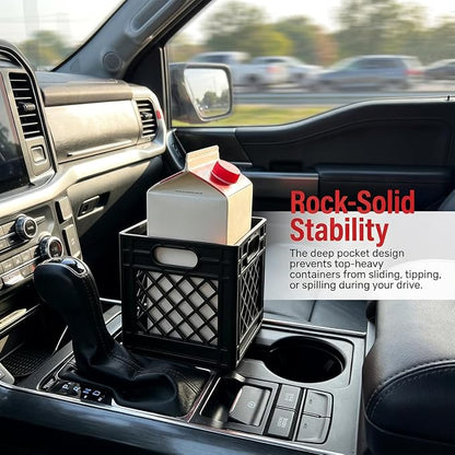 Half Gallon Car Cup Holder Expander, Black | milk crate style, square drink jug fit, anti-spill mount, car interior accessories - Image 2